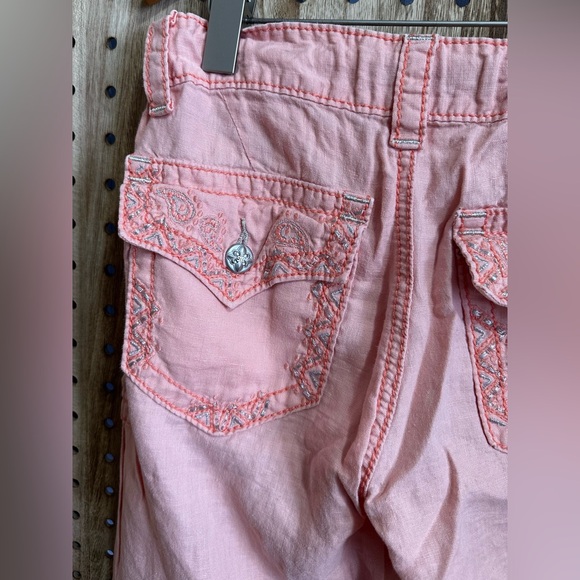 EUC MISS ME Peach Linen Cargo Drawstring Wide Leg Silver Embroidered Pants - Picture 4 of 4